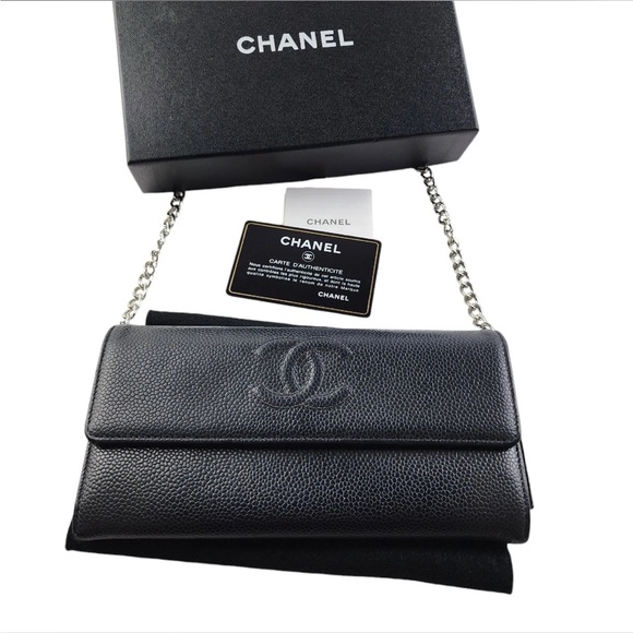 Auth CHANEL Cavuar Leather Long Wallet with Box and Card/ Holo - Picture 1 of 3